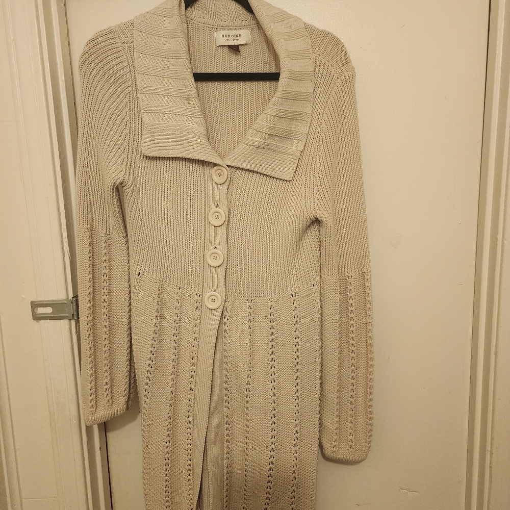Sonoma Cotton/Acrylic Ivory Cardigan Size Medium